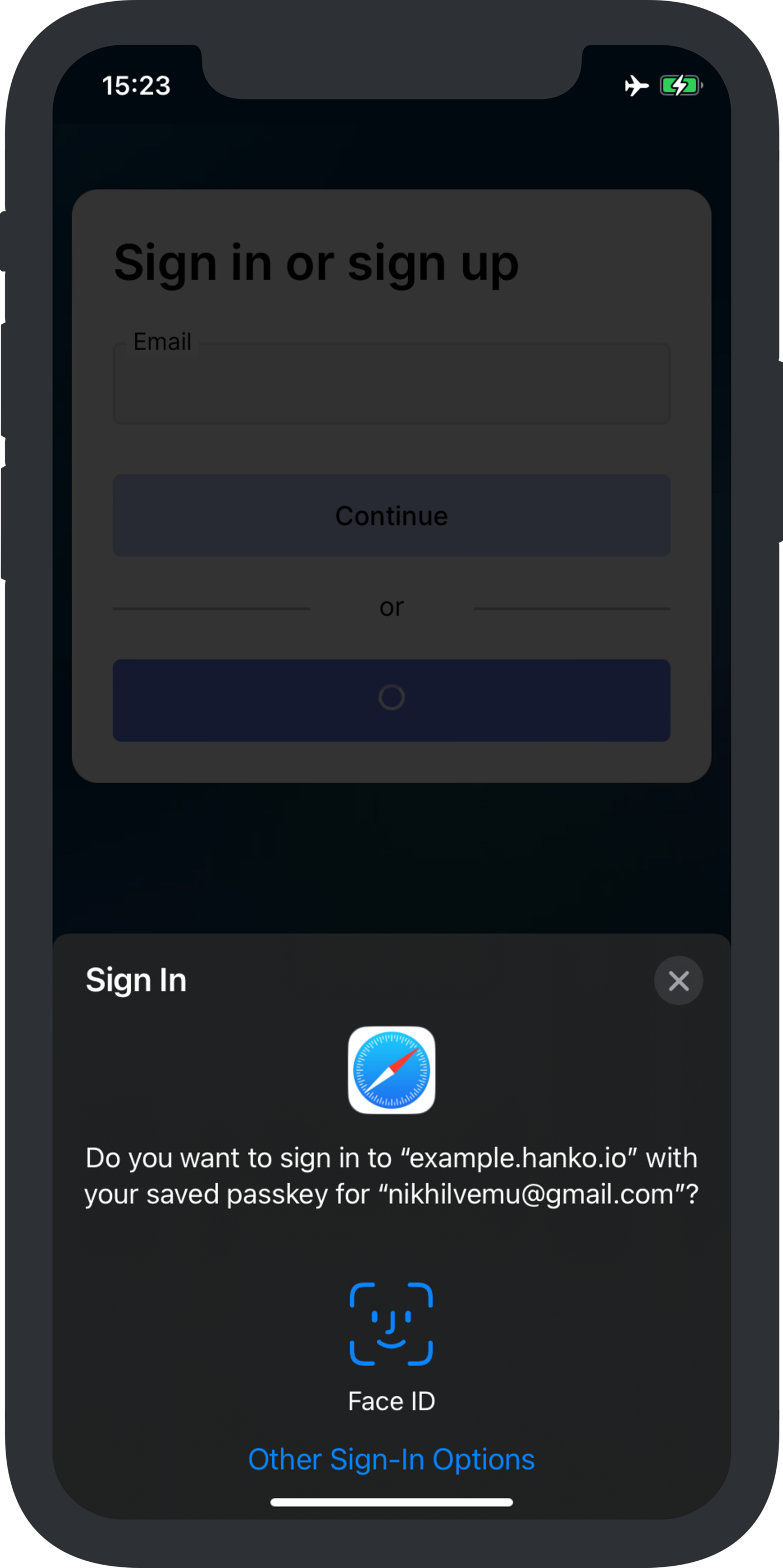 Usando a senha para fazer login no iOS