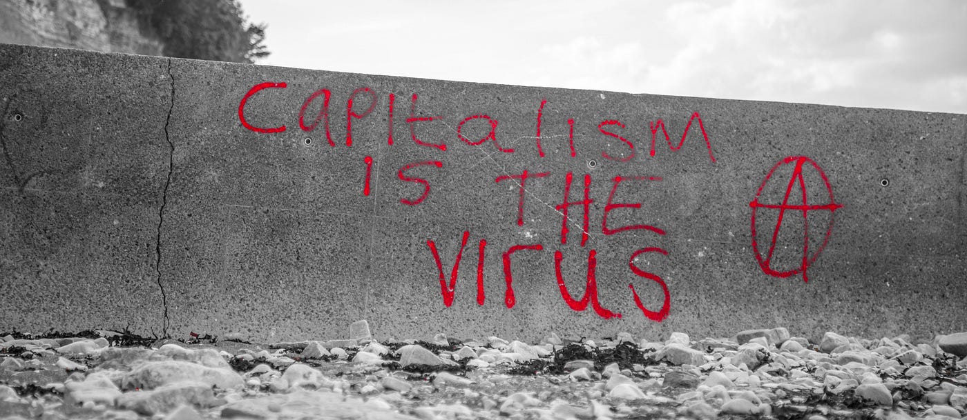 Spray painted words capitalism is the virus