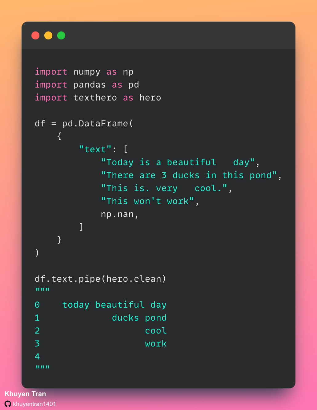 Texthero: Text Preprocessing, Representation, and Visualization for a pandas  DataFrame | by Khuyen Tran | Towards Data Science