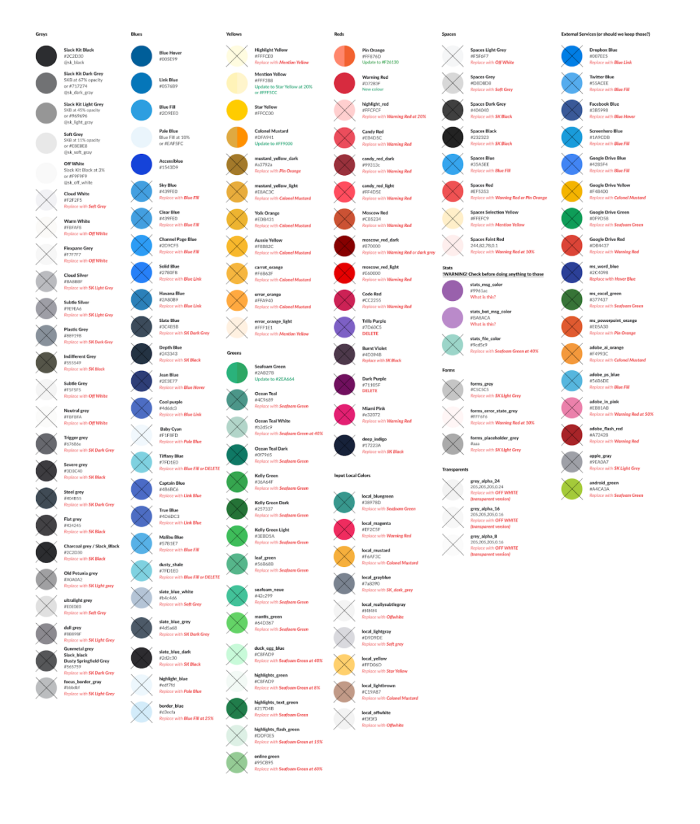 Slack’s original colour palette on desktop: more than 130 colours