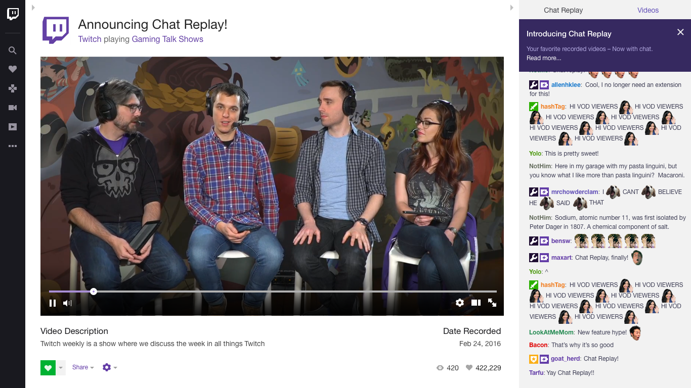 Chat Replay on Twitch Weekly.