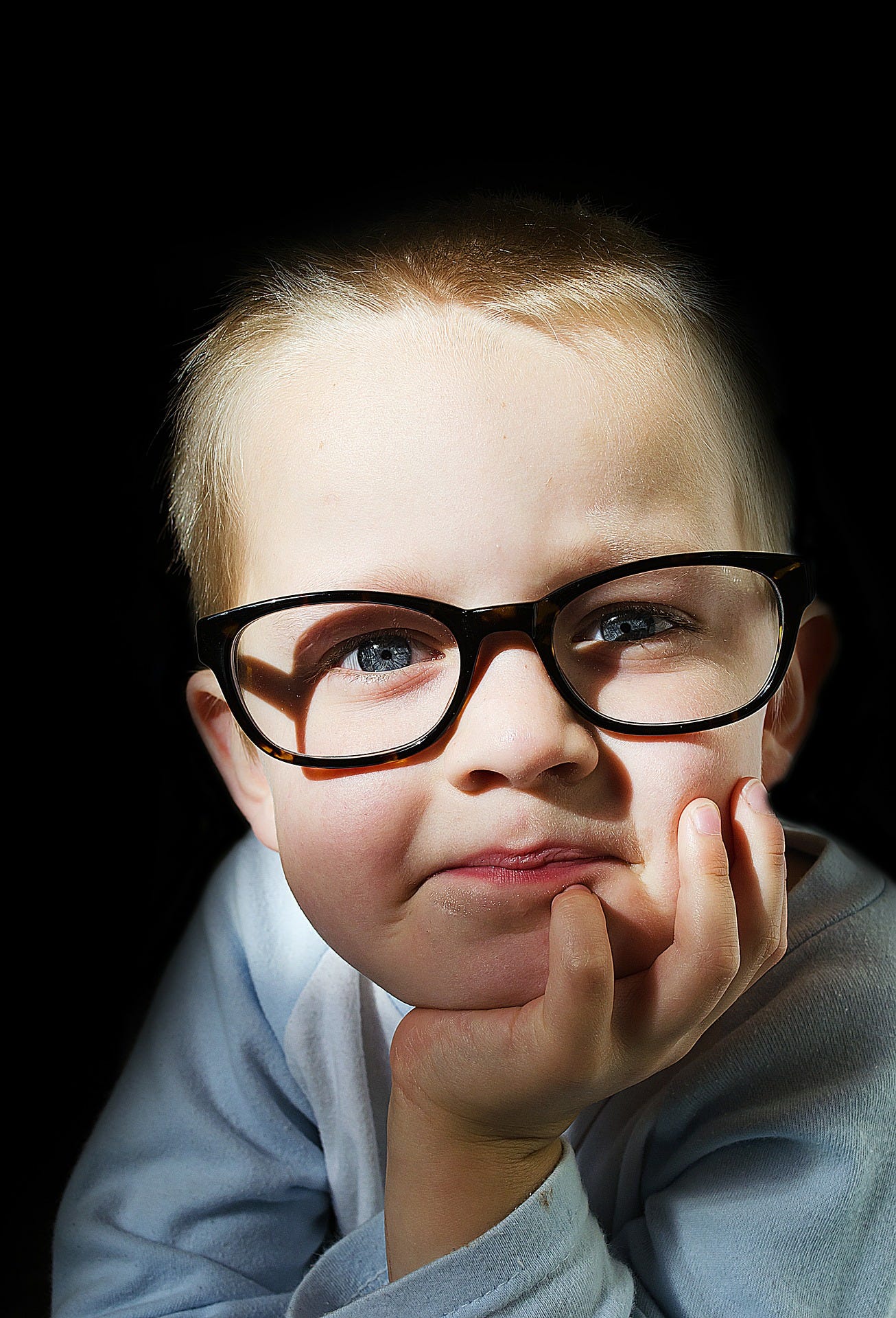 Little boy with glasses looking into camera