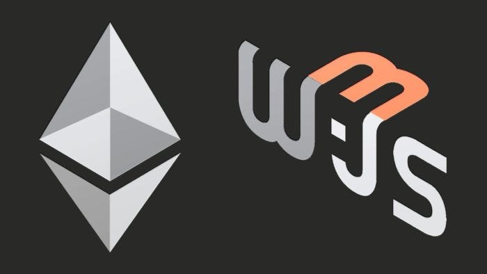 Web3.js and ethereum logo on a black background