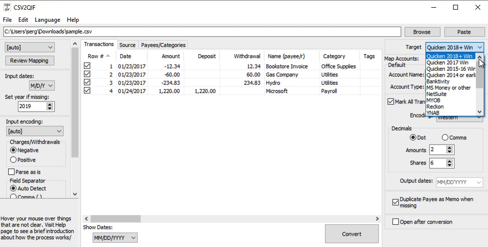 import csv into quicken 2016