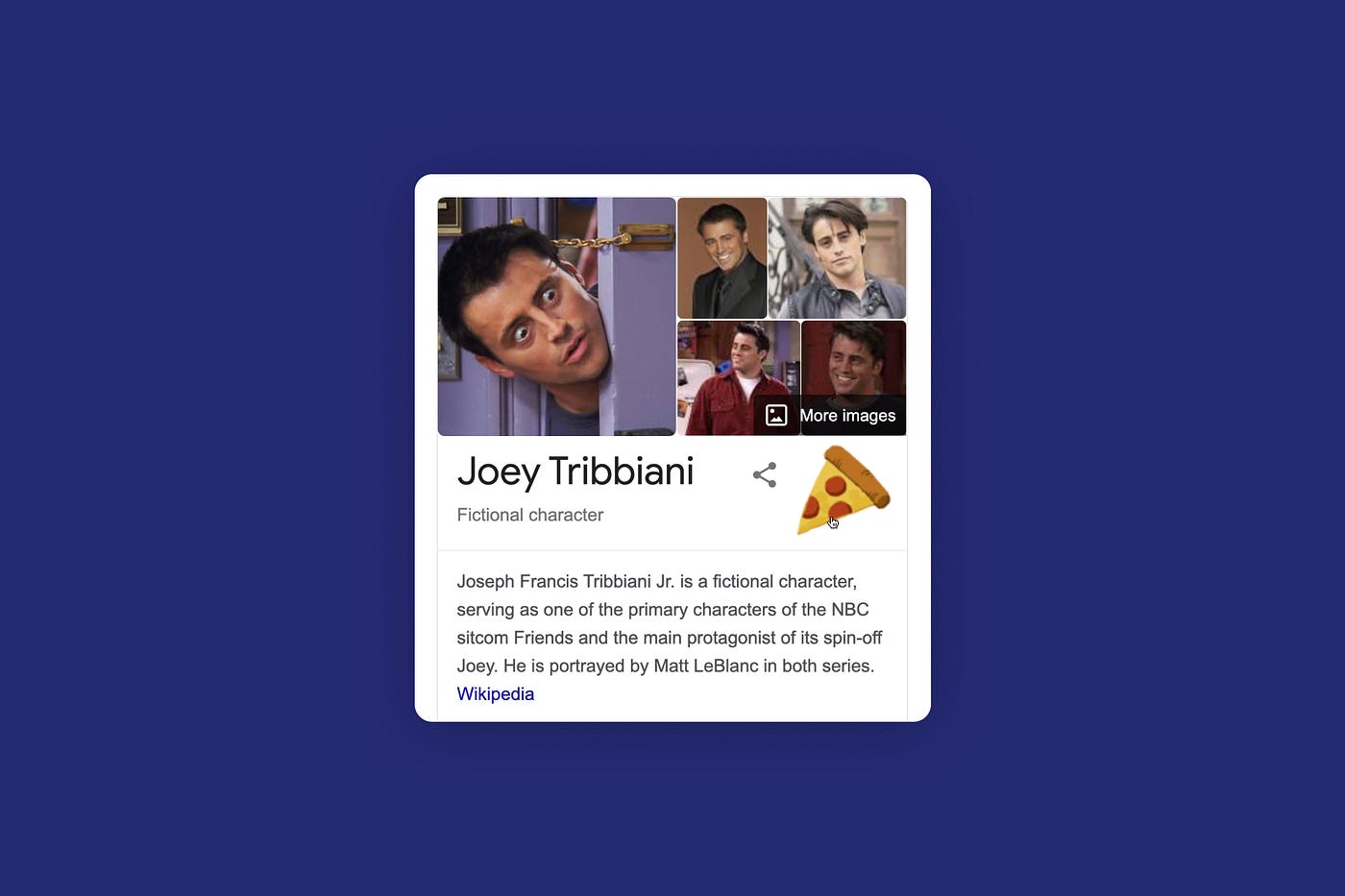 The Google search result for Joey Tribbiani with a hidden Easter Egg