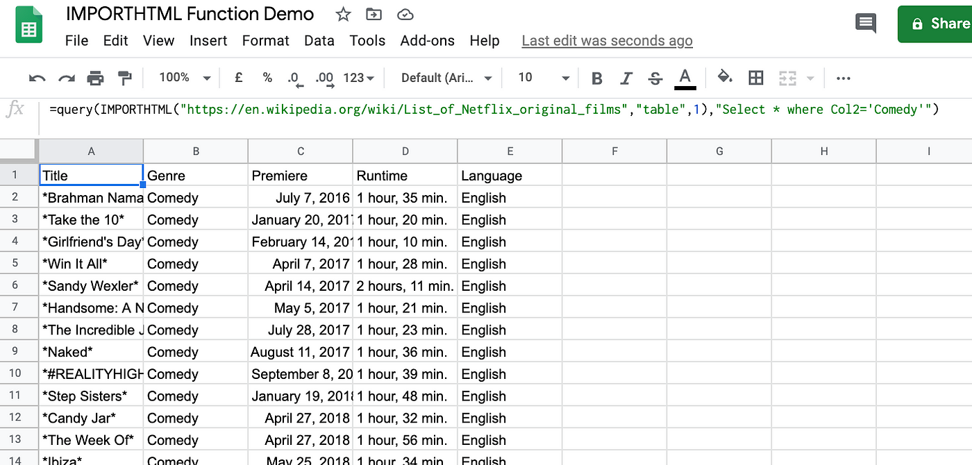 google finance excel query table