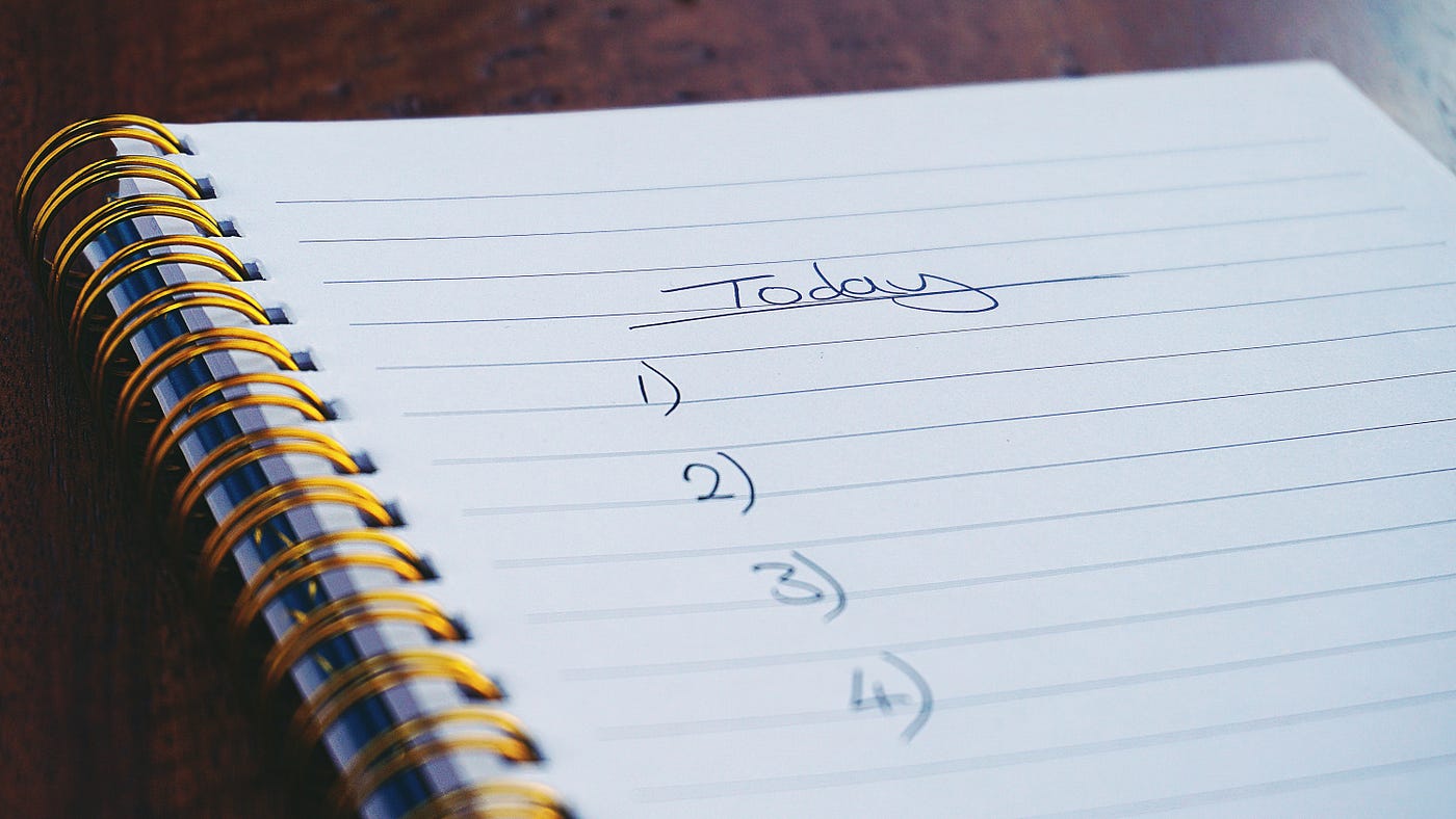 Notepad with a list numbered 1–4 with label “today”