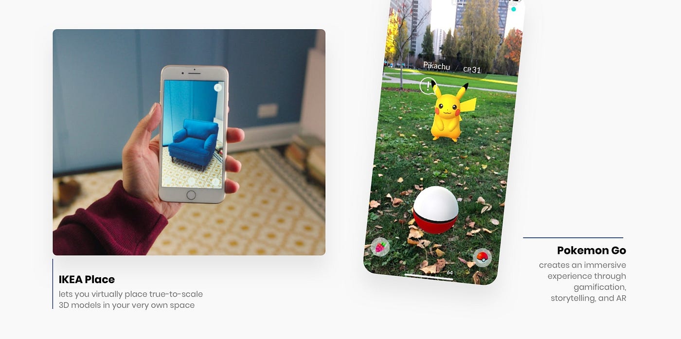 IKEA Place and Pokemon GO interface screenshots