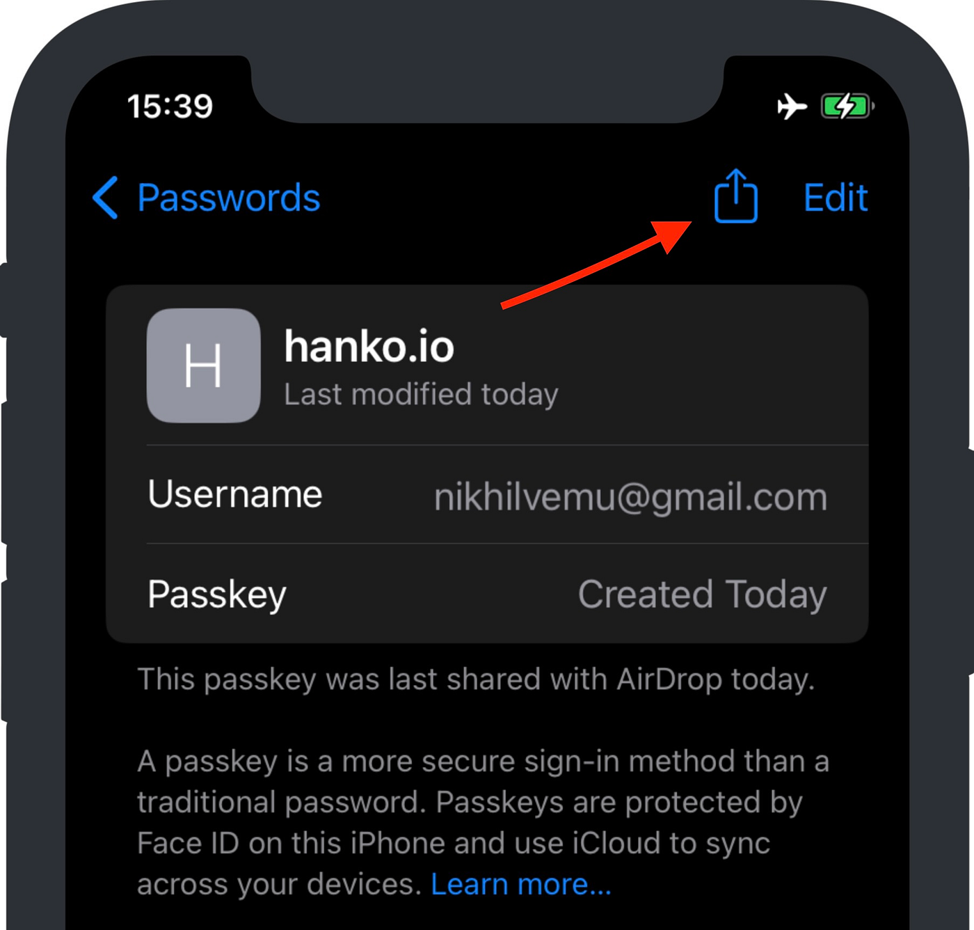 Compartilhando senha via AirDrop