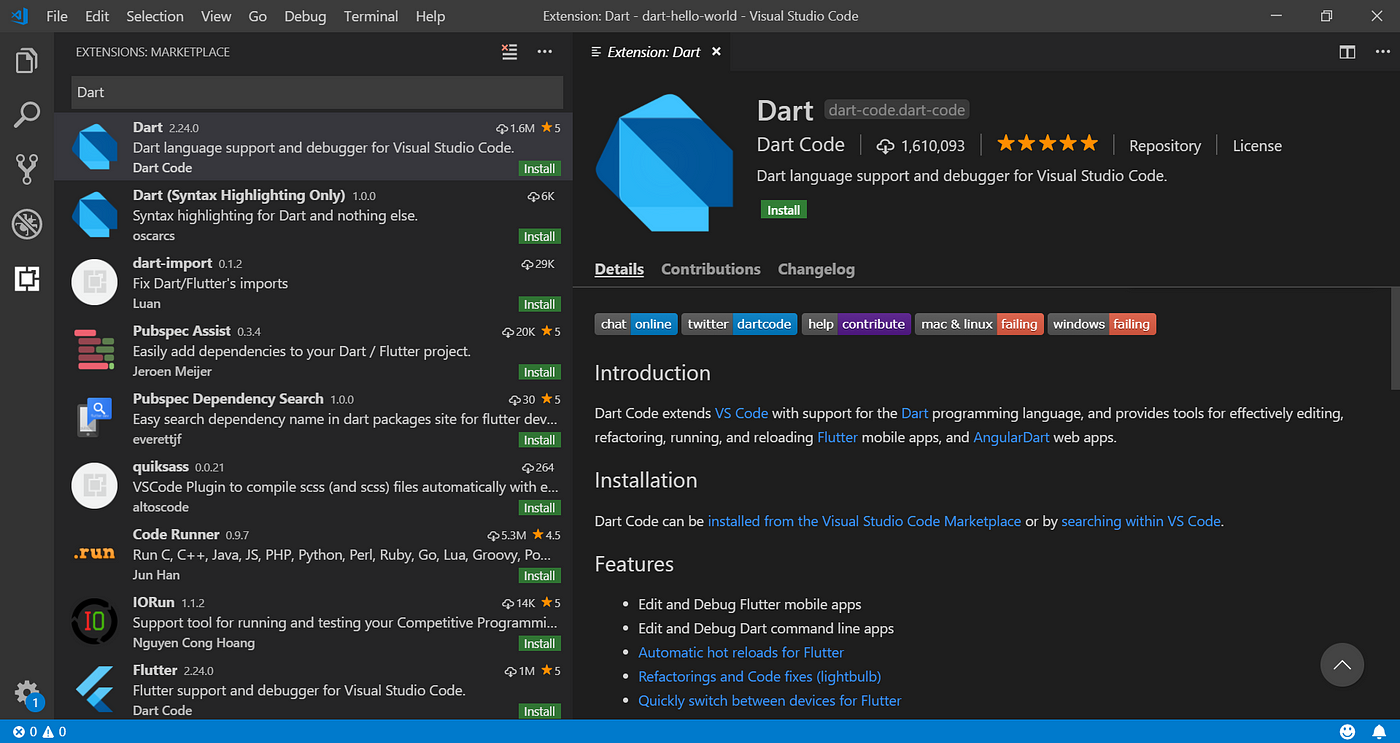1. Dart Tutorial, Hello World Using VS Code IDE | by Rahul Vashishth |  learn dart | Medium