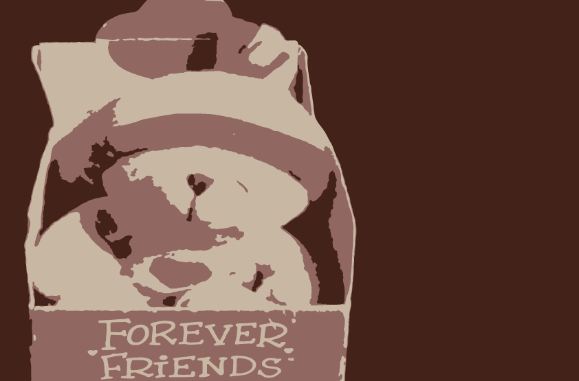 A teddy with the words “Forever Friends” written underneath it.