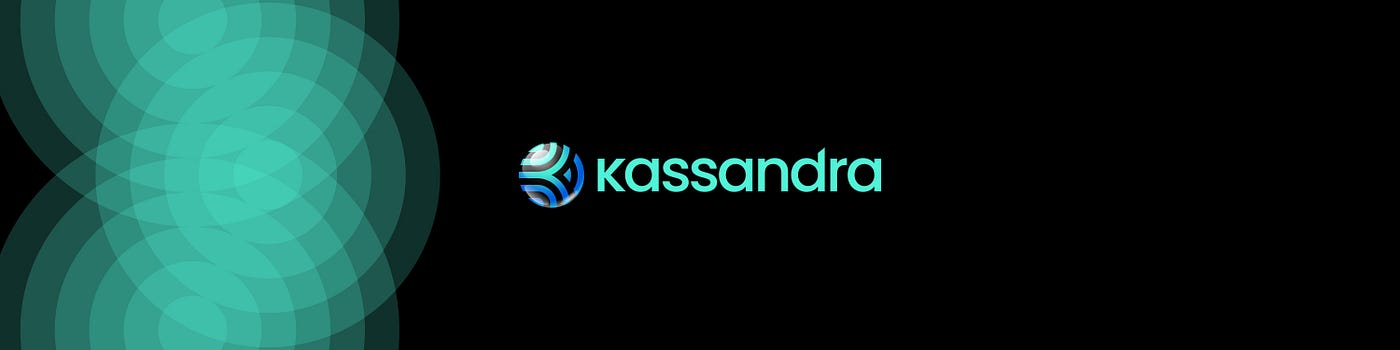 The kassandra.tech logo and name; in crypto green, space black, accent blue and block white