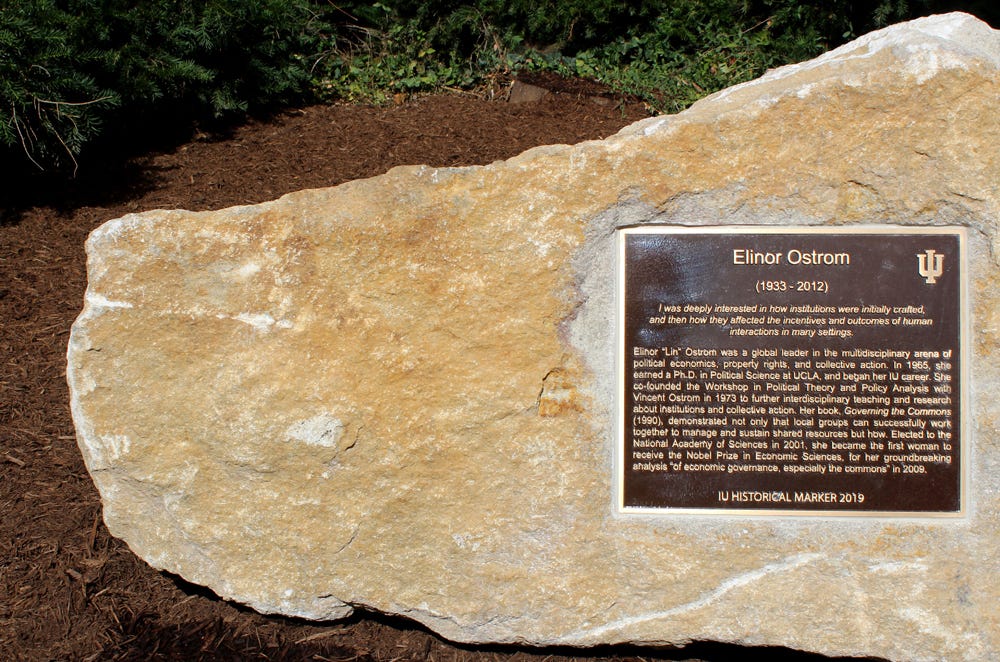 The official marker dedicated to the late Elinor Ostrom at Indiana University