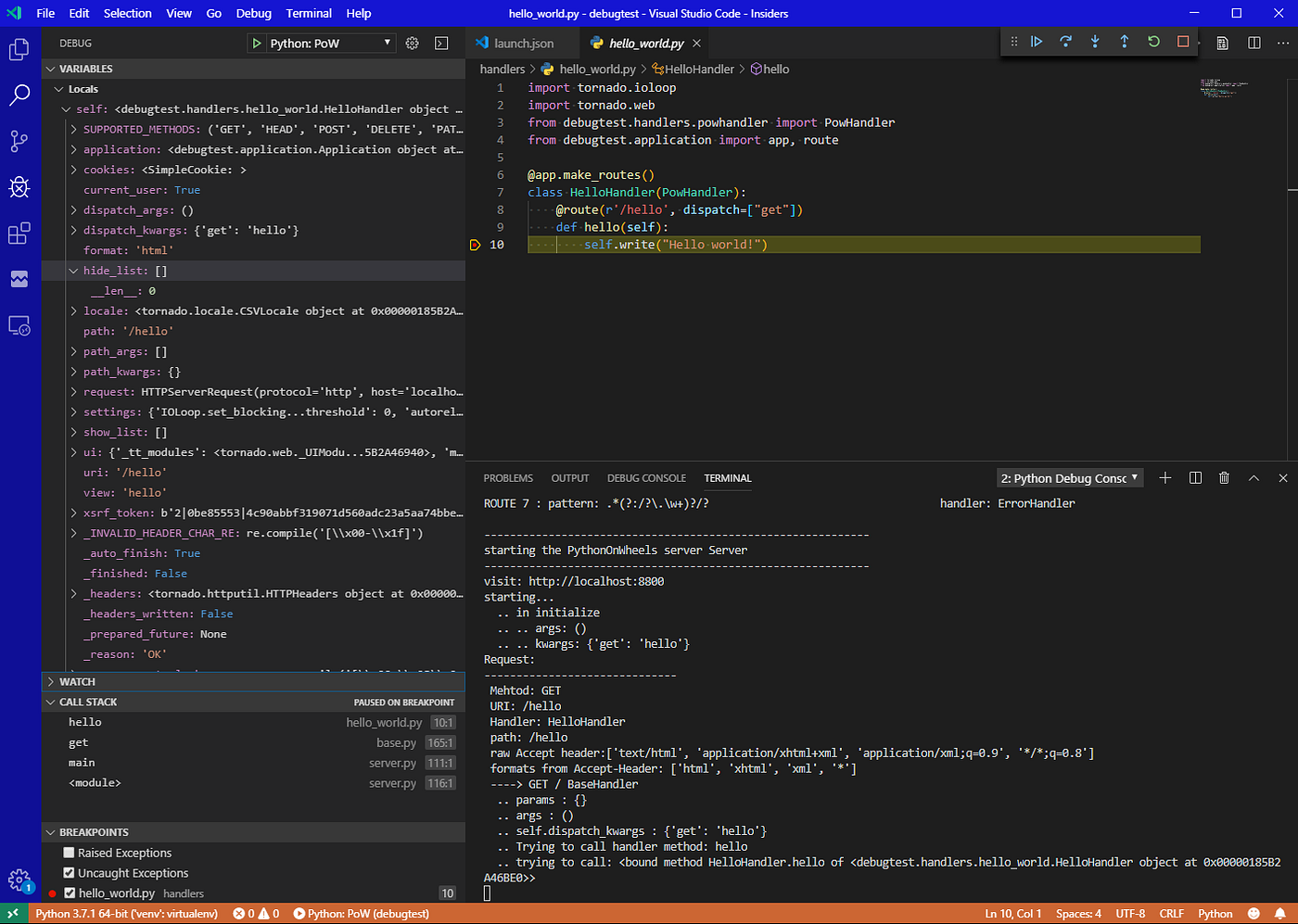Debugging a Tornado/ PythonOnWheels web application with VSCode. | by Klaas  (khz) | Medium