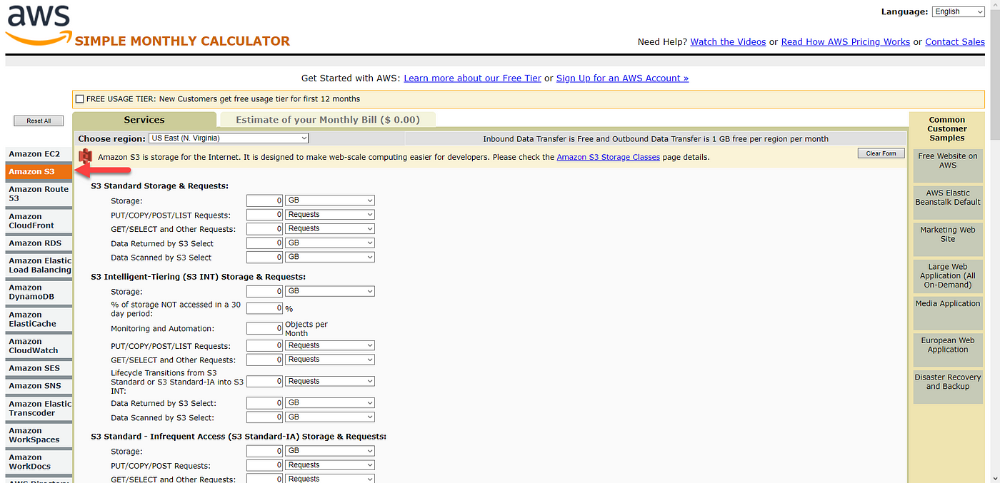 Using AWS Simple Monthly Calculator to calculate price of an AWS Service |  by Positive Stud | Medium