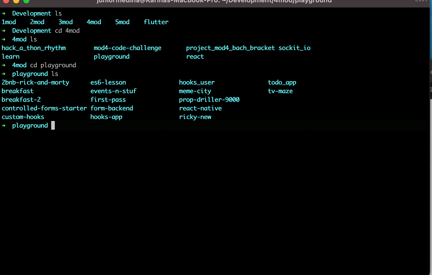 Terminal with a path into my most recently completed module.