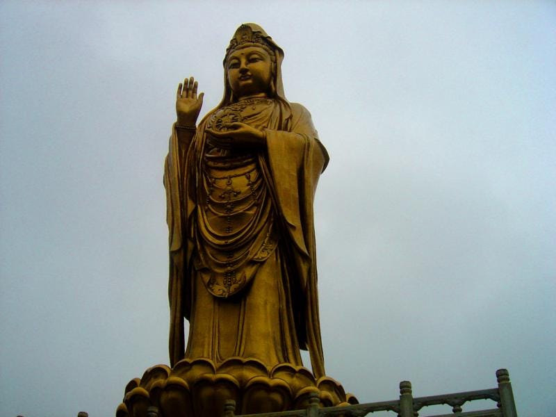 Giant statue over 100 feet of the Bodhisattva Guanyin on Putuoshan island, China