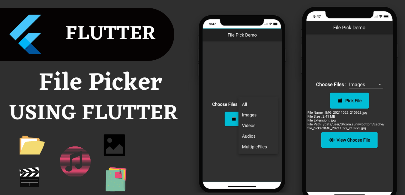 Selector de archivos Flutter | Elija imágenes, videos, audios, documentos, etc. | Ejemplo de FilePicker | A través de Code and Sunshine | Octubre de 2021 3 Selector de archivos Flutter