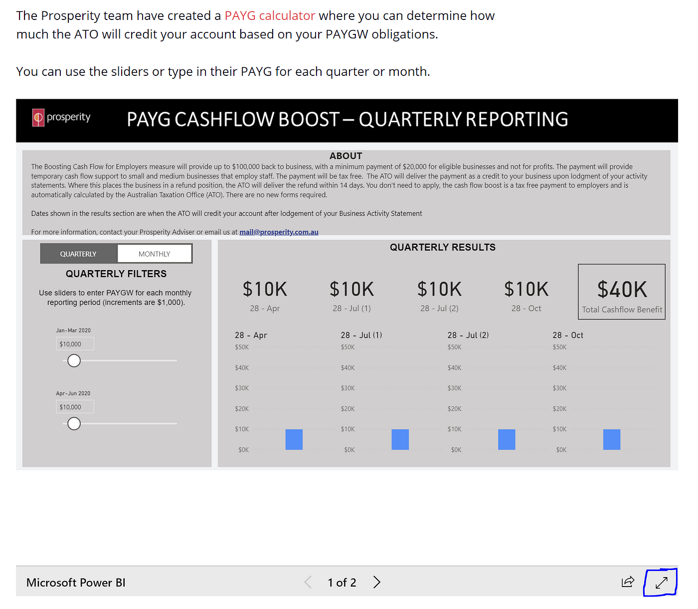 Cash Flow Boost for Employers measure — PAYG Calculator Example by