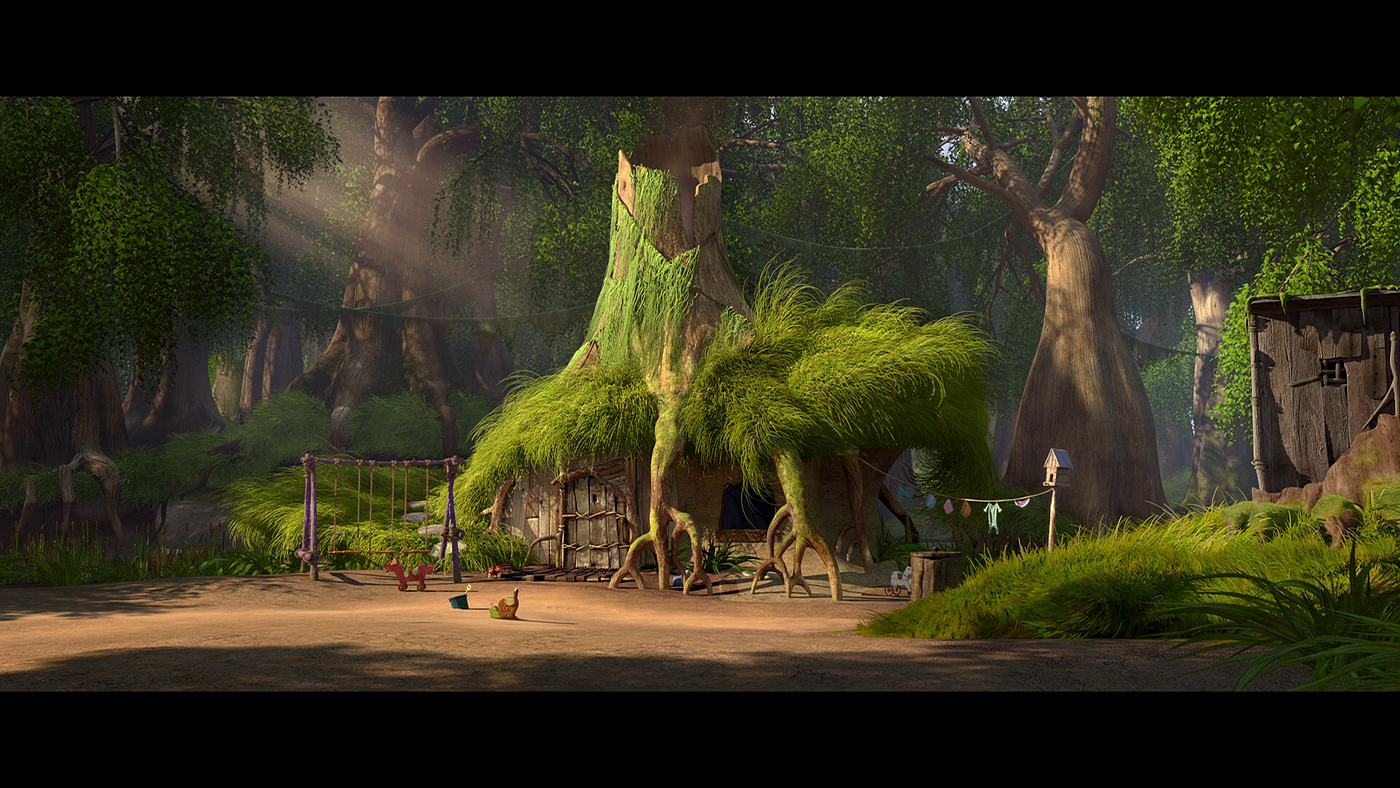 A swamp depicted in the animated Dreamworks film, "Shrek. 