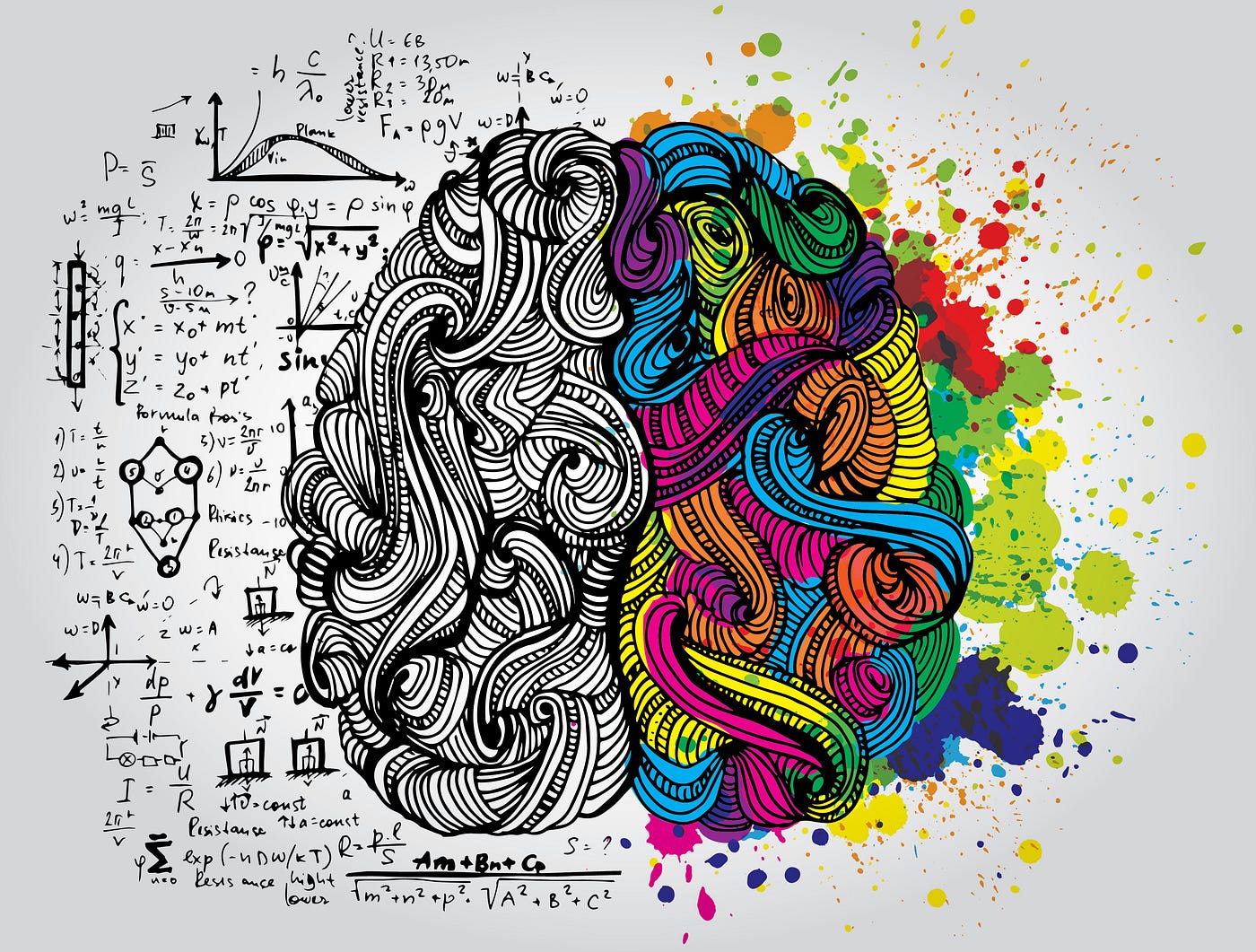 Vector image showing difference between right and left brain