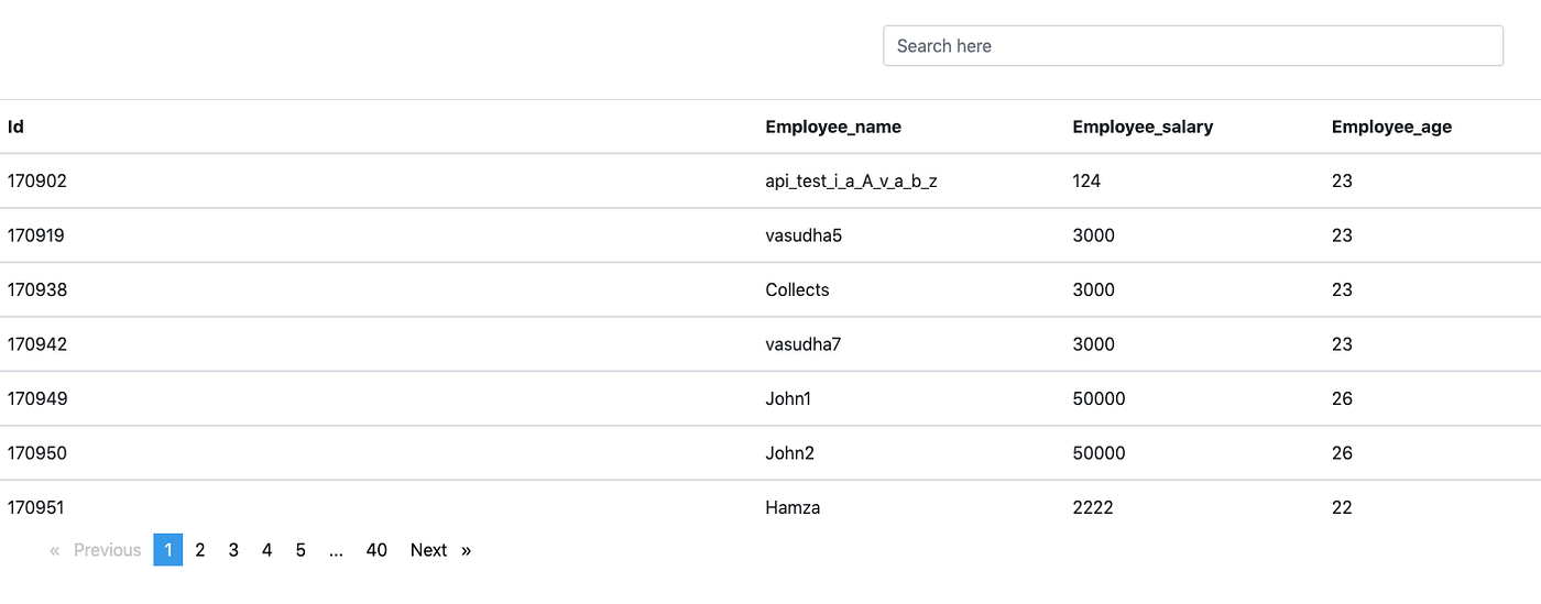 Show data in a table using Http get method from an web Api with search ...