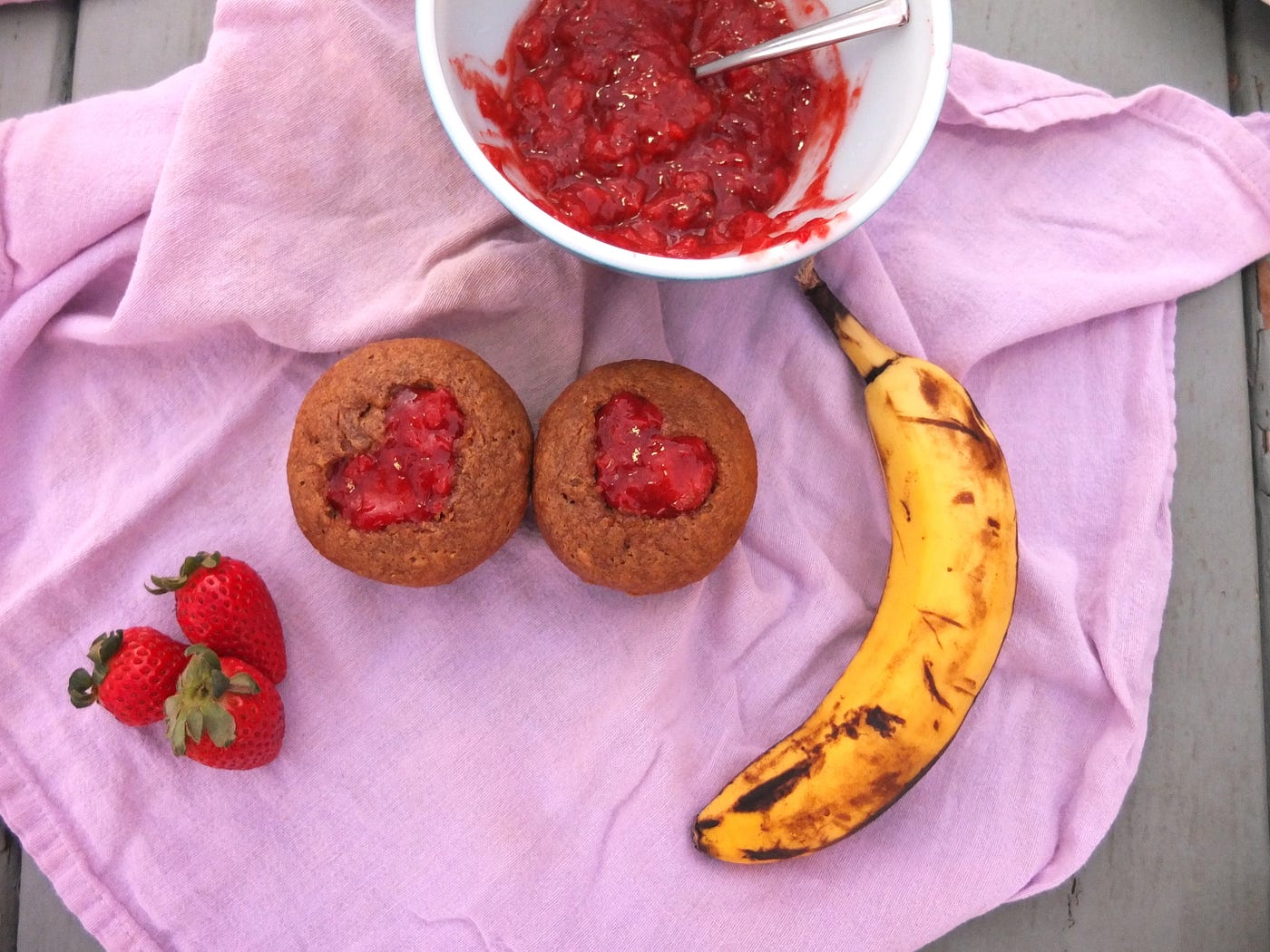 Banana Bread Strawberry Jam Muffins by Kas Tebbetts Baking in Black