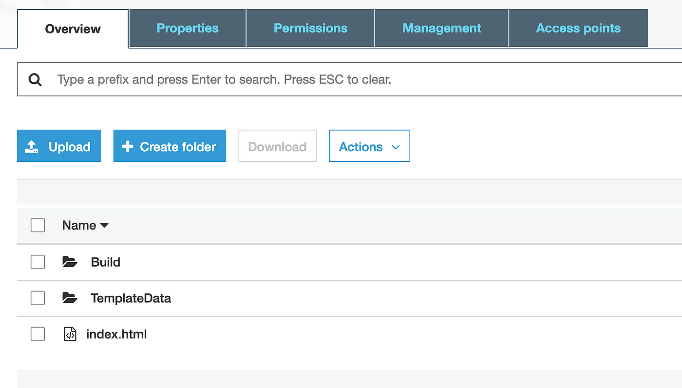 Folder view in Amazon S3 Bucket