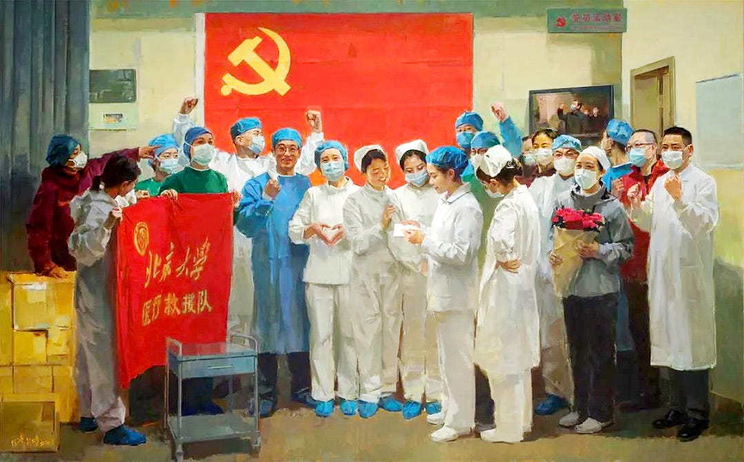 Painting of Chinese doctors celebrating the great achivements of working class people