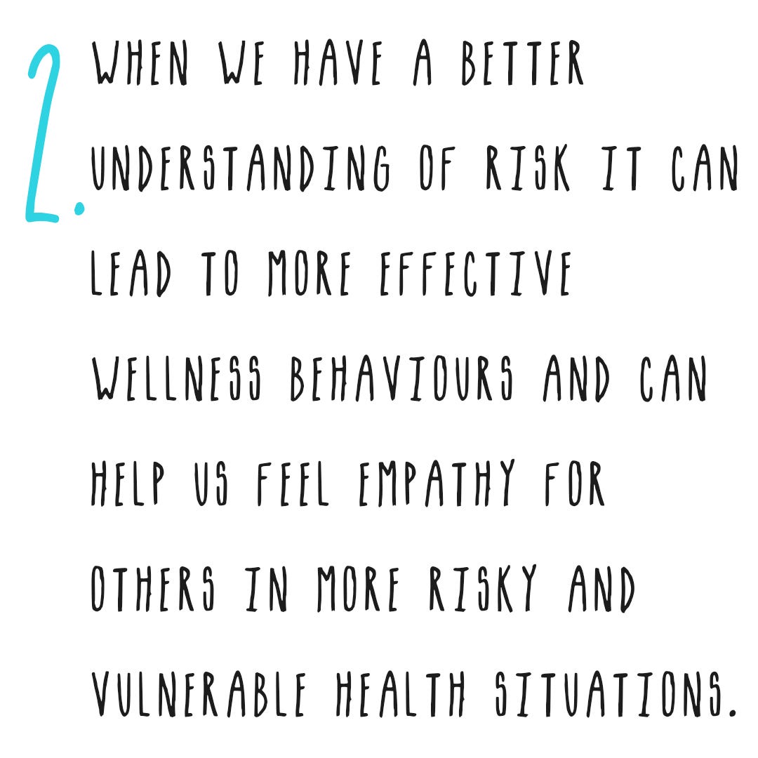 When we have a better understanding of risk it can lead to more effective wellness behaviours and can help us feel empathy.
