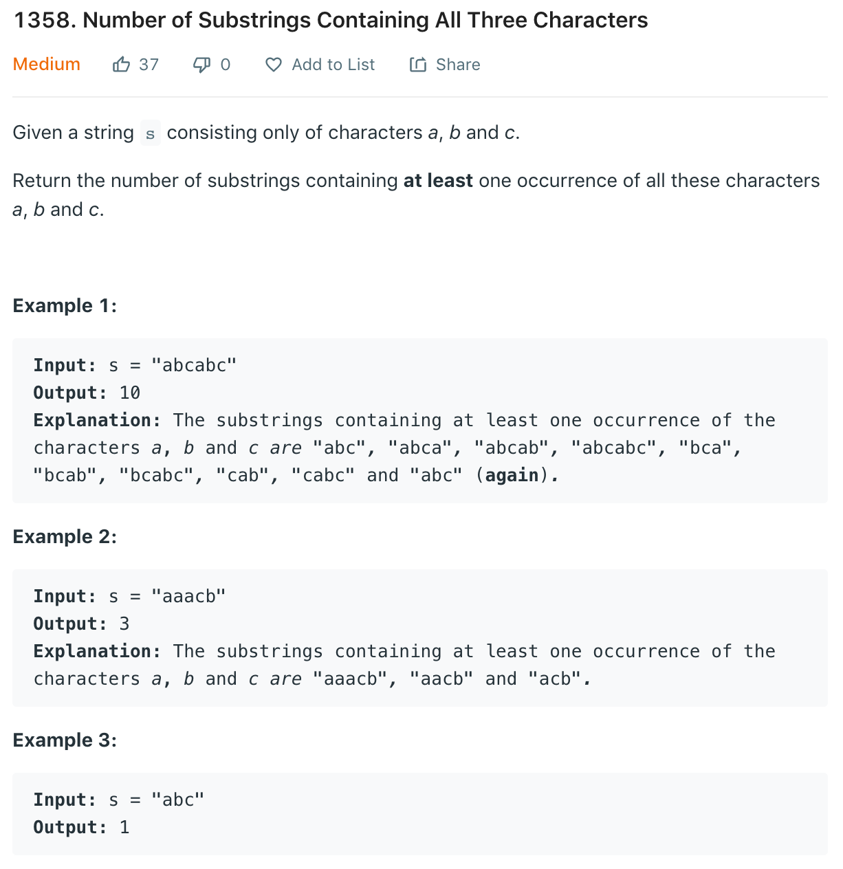 Leetcode 1358 Number of Substrings Containing All Three Characters | by  Pierre-Marie Poitevin | Medium