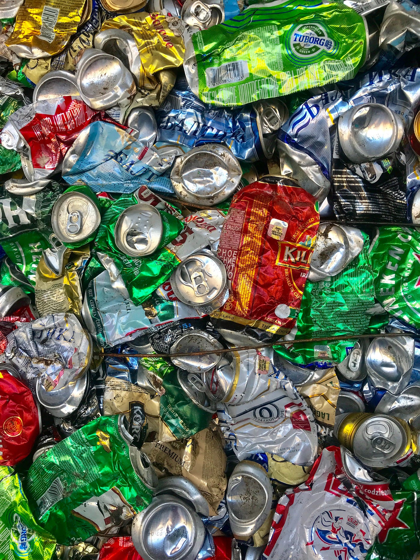 Flattened beer cans
