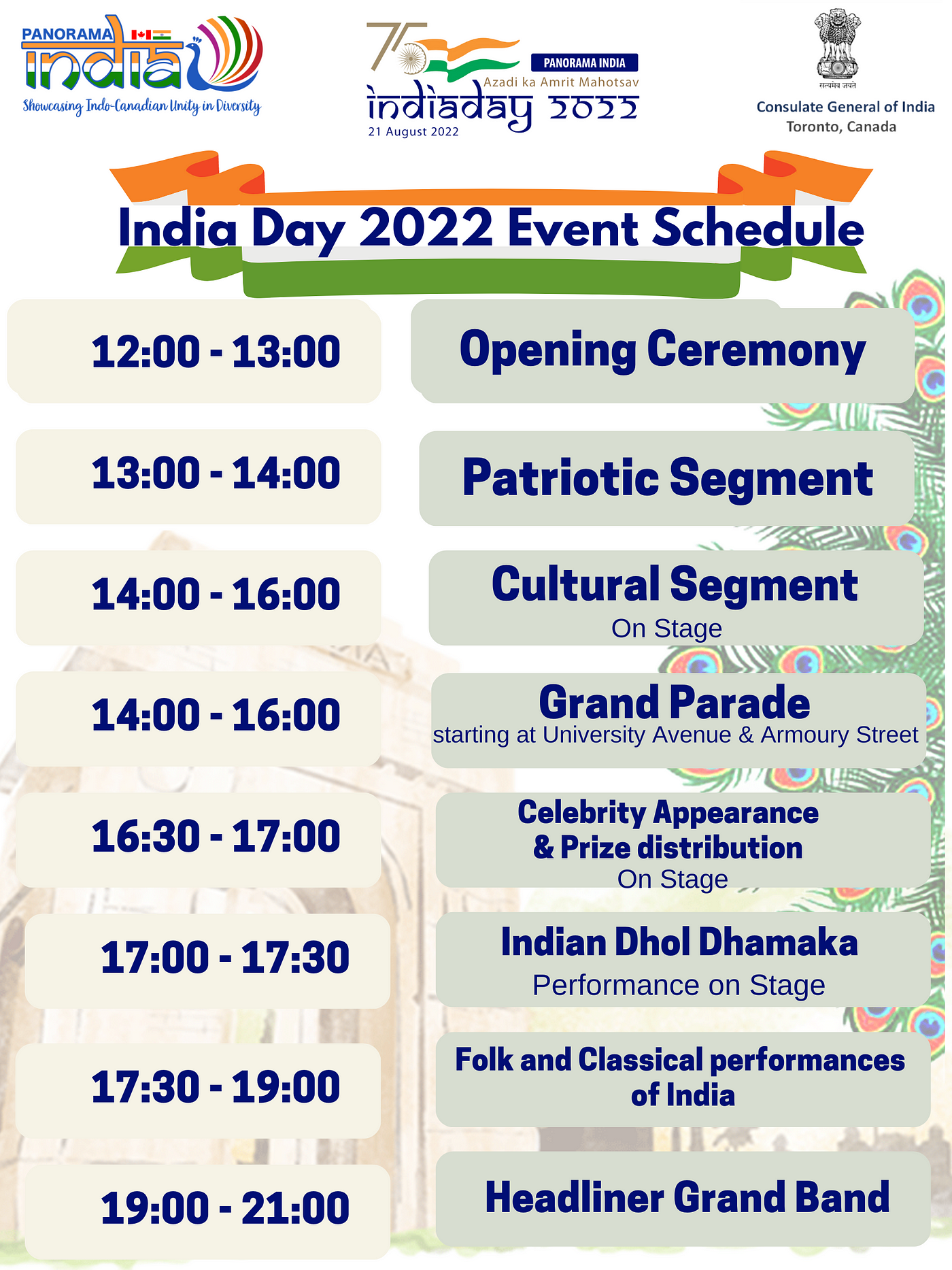 Azadi Ka Amrit Mahotsav — The 75th Indian Independence Day. With the support of the Consulate General of India, Toronto, and its Sponsors and Media Partners, Panorama India is ready to celebrate Azadi Ka Amrit Mahotsav — India’s 75th Anniversary of Indian Independence Day (actually on Aug 15) on August 21, 2022, at Nathan Philip Square (NPS). Media partners are MUKTA Advertising and Nouveau iDEA by Tushar Unadkat.