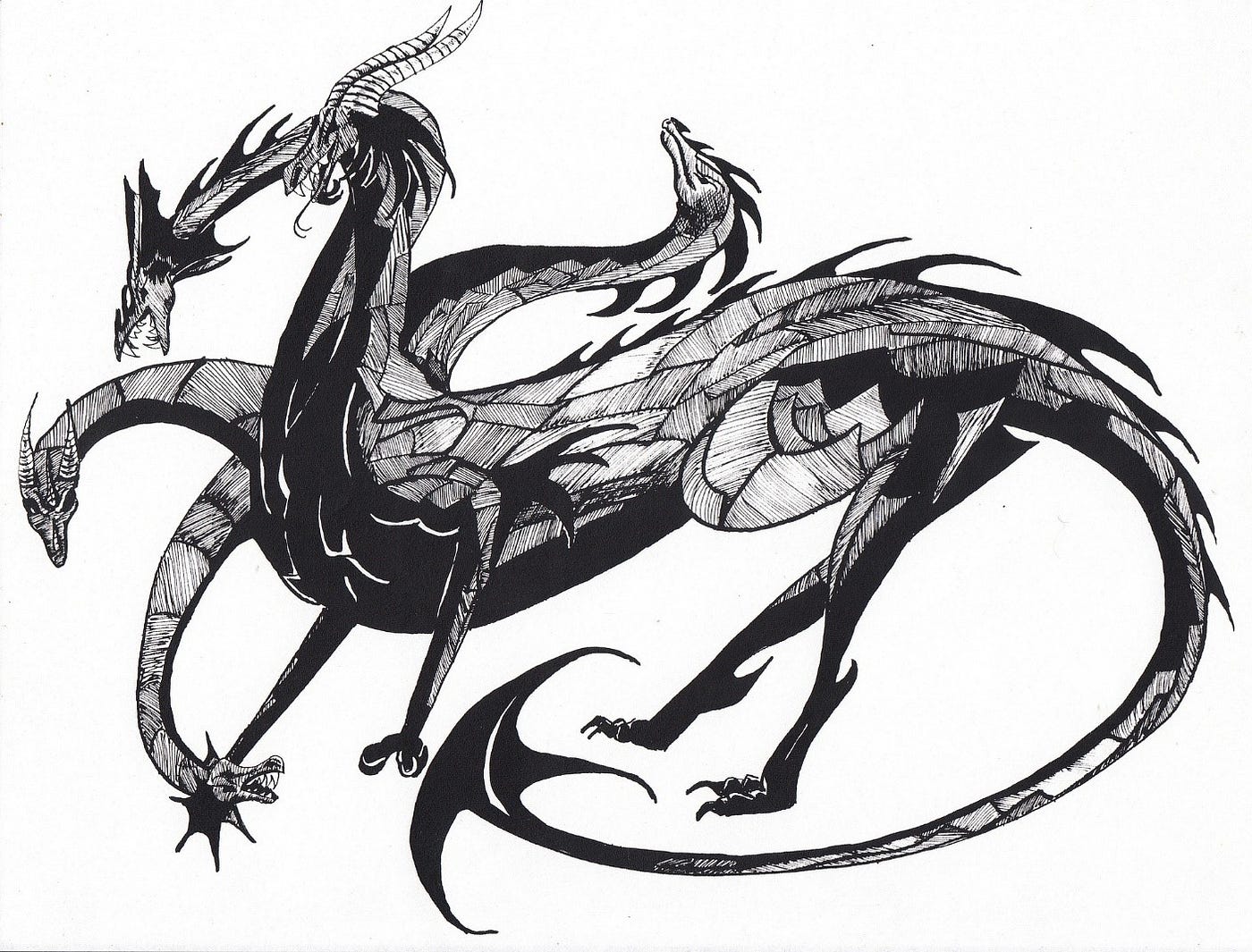 A graphic containing imagery of a Hydra with european style dragon characteristics.