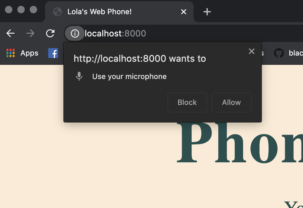 The browser permission box asking for microphone access