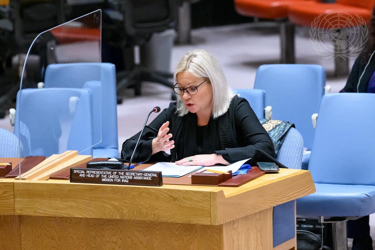 Jeanine Hennis-Plasschaert, Special Representative of the Secretary-General and Head of the United Nations Assistance Mission for Iraq, briefs the Security Council meeting on the situation concerning Iraq.
