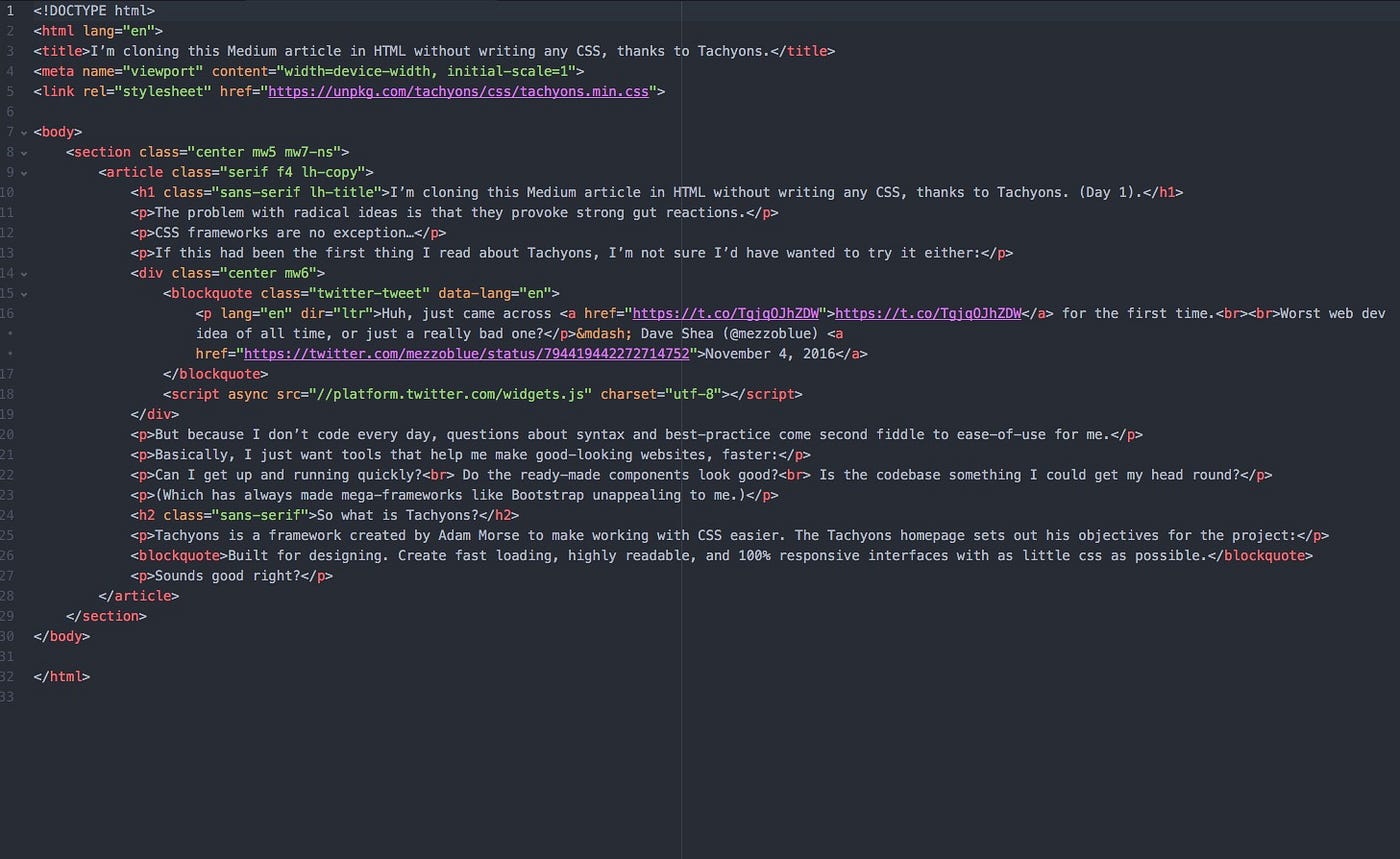 I'm cloning this Medium article in HTML without writing any CSS, thanks to  Tachyons. (Day 1) | by James Greig | Medium