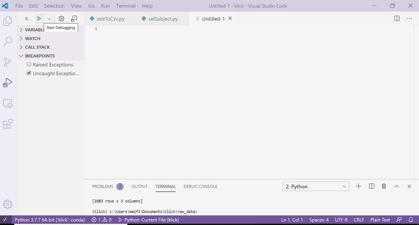 screenshot of Run with Debugging mode