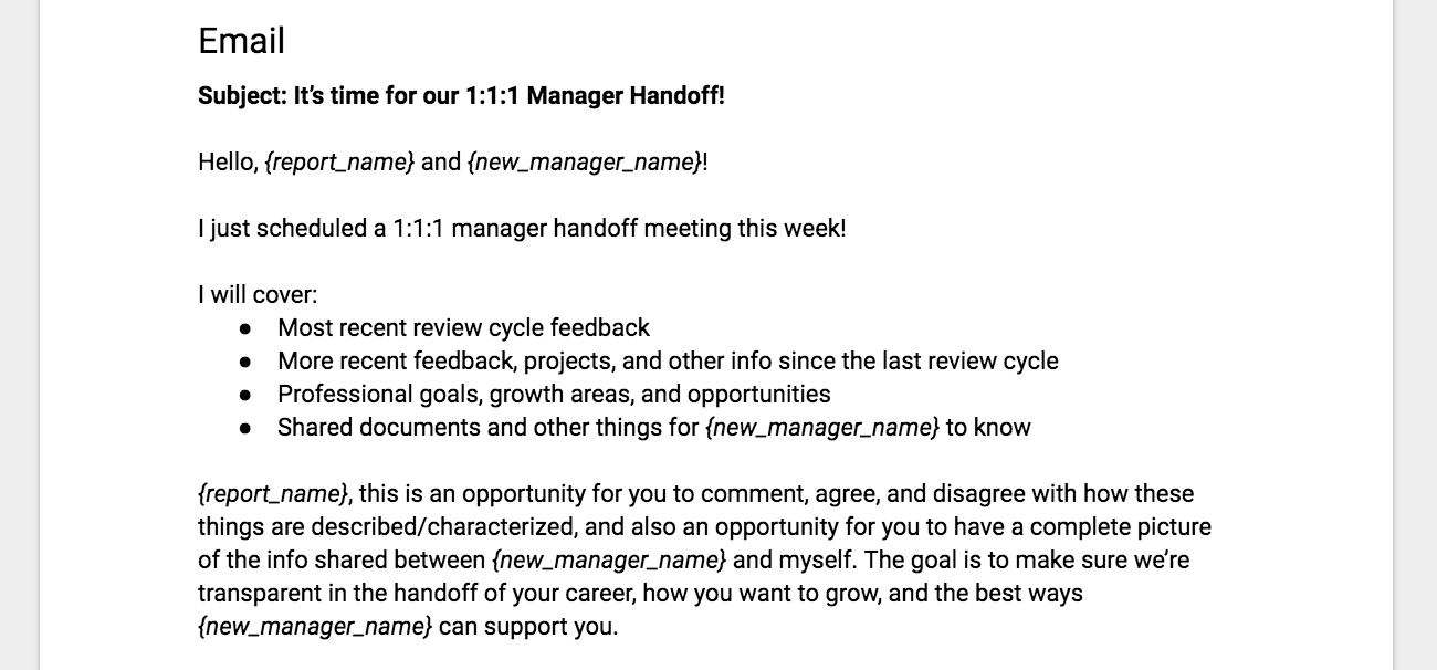 The “Manager Handoff” worksheet. I'm an engineering manager currently… | by  Steve Wozniak | Making Meetup | Medium
