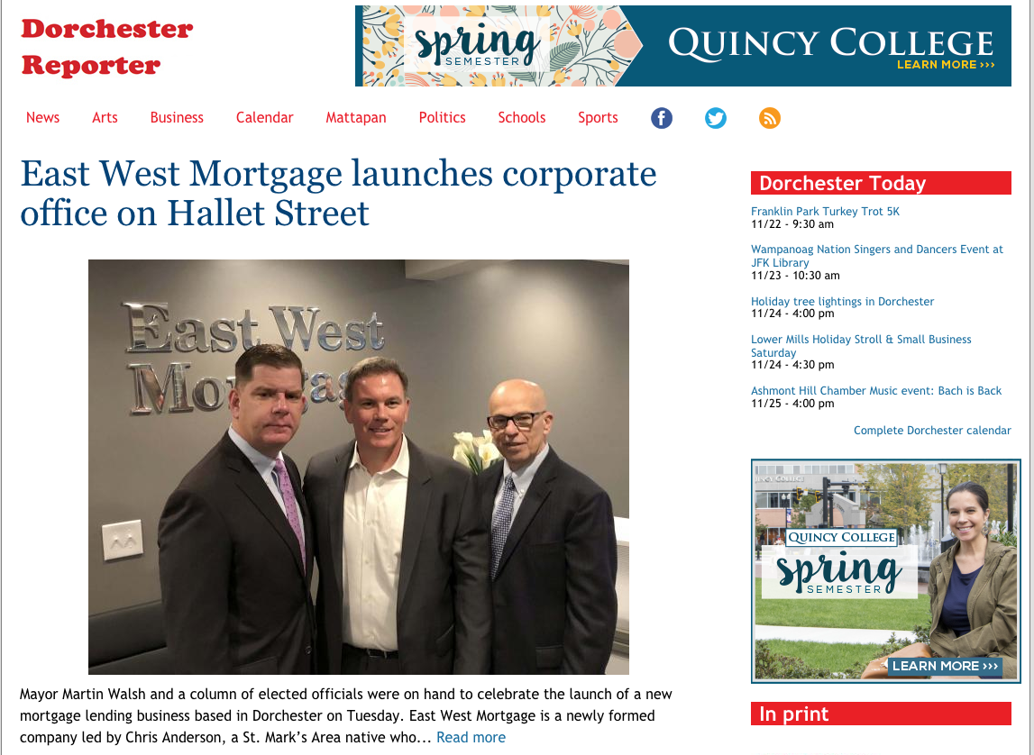 East West Mortgage Featured in Dorchester Reporter by East West