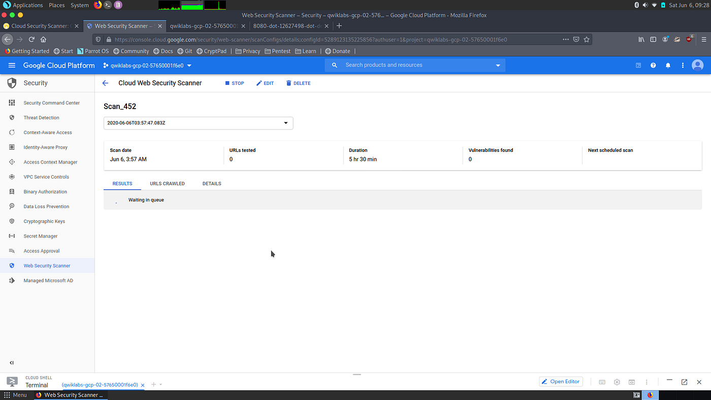 Scan vulnerabilities by Cloud Security Scanner Google Cloud Platform