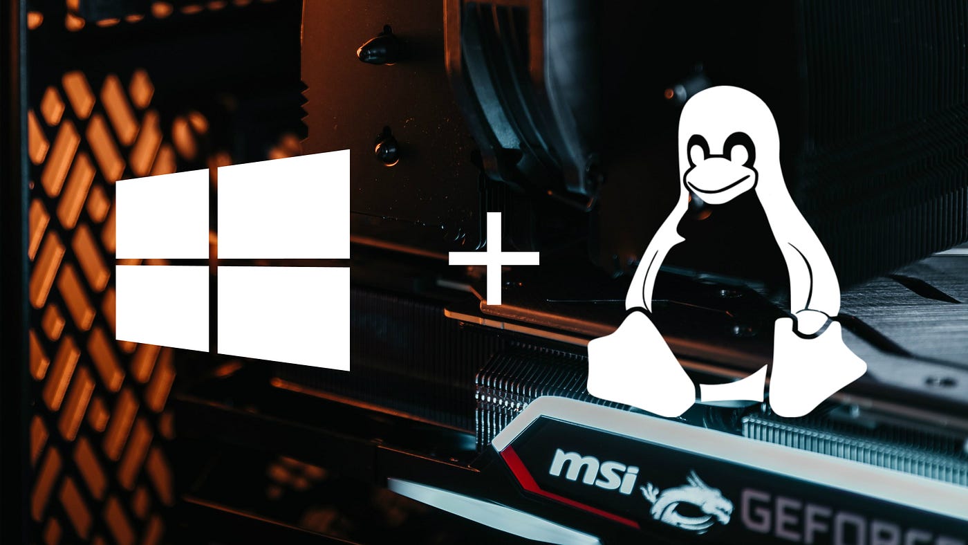 Windows and Linus logos superimposed on a photo a server