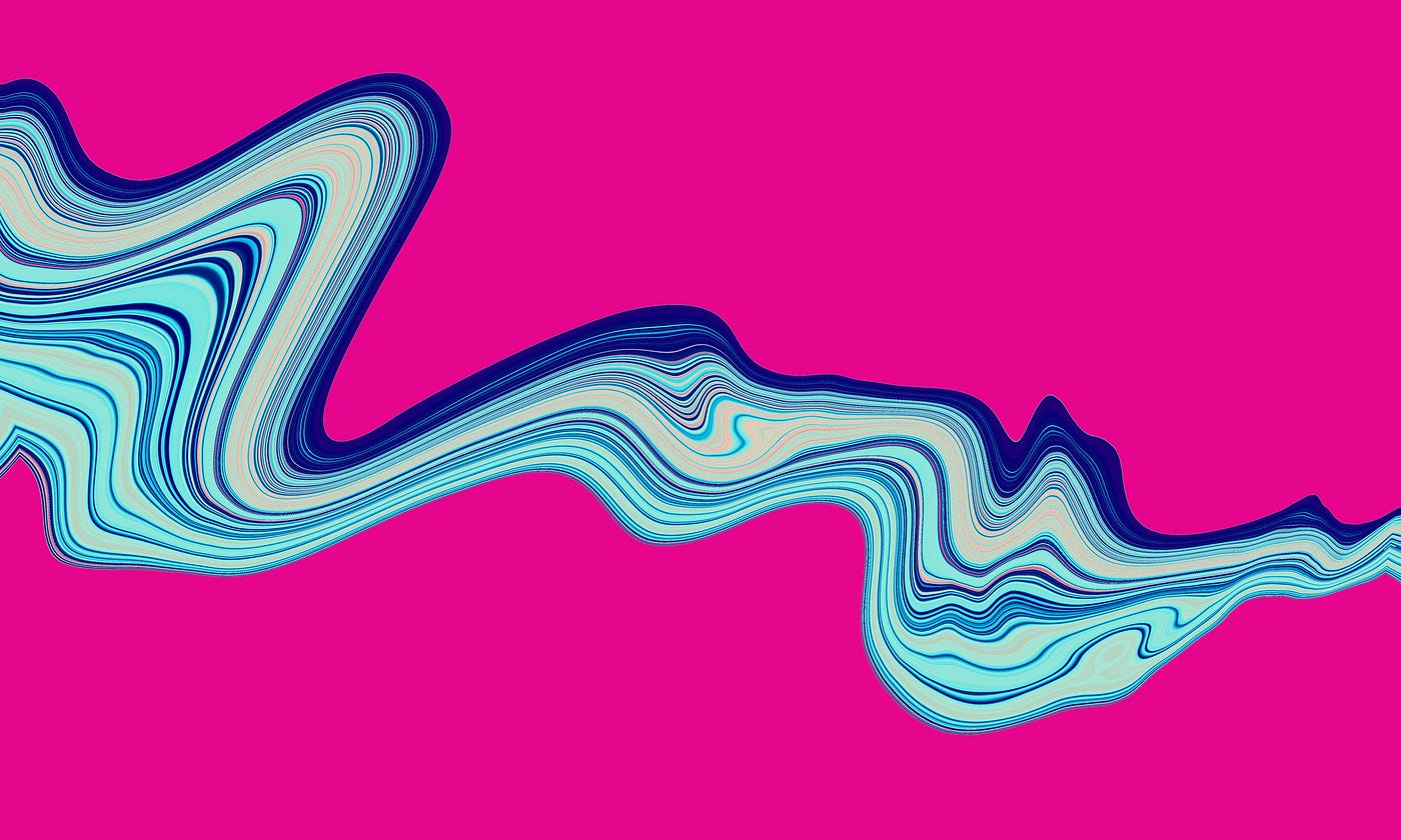 Abstract blue wave fractal on isolated magenta background for creative design.