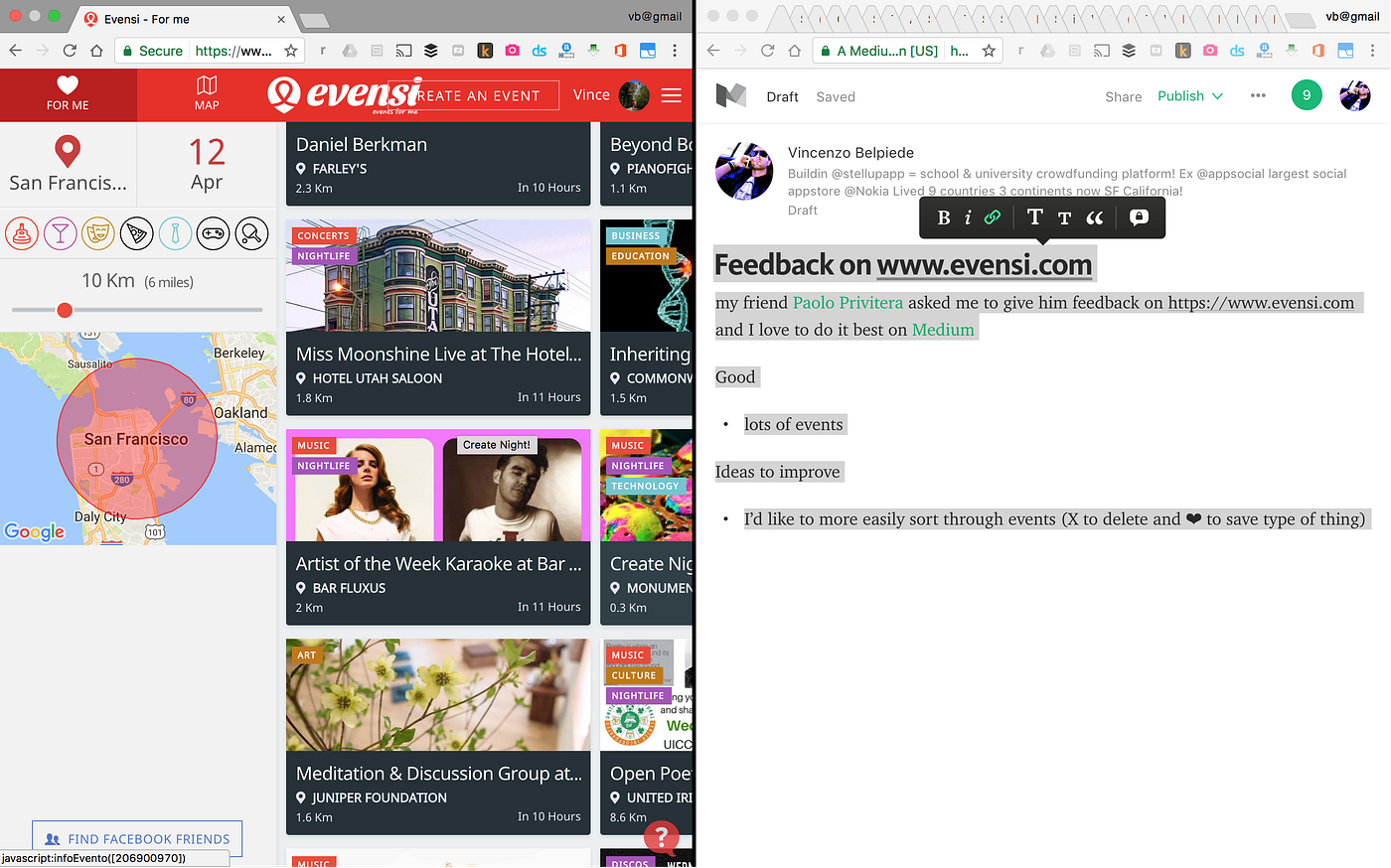 Feedback on Evensi by Paolo Privitera | by Vincenzo Belpiede | Medium