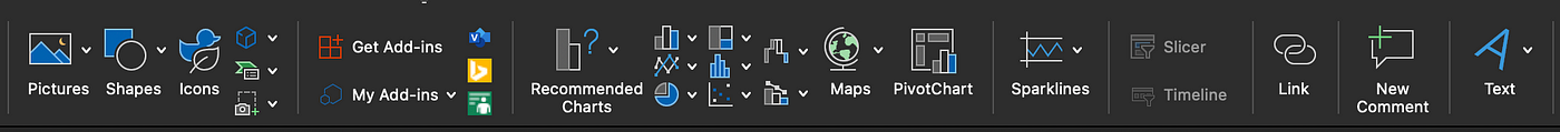 Picture of the navigation bar in Excel