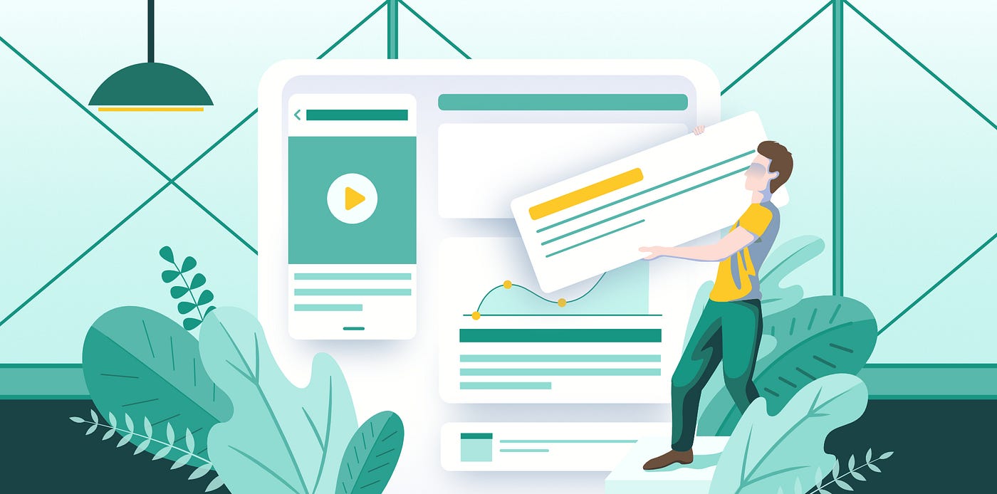 Illustration of a man building a portfolio