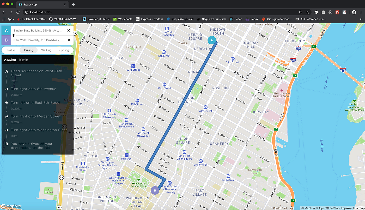 Mapbox React Functional Component Integrating Reactjs, Mapbox, And Mapbox Directions | By Tyler Eaden | Level  Up Coding