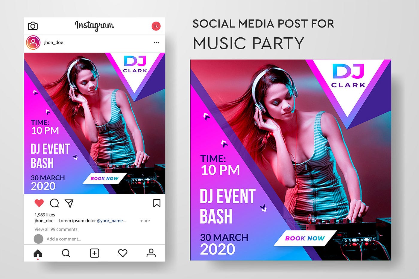 Social media posts advertising DJ event.