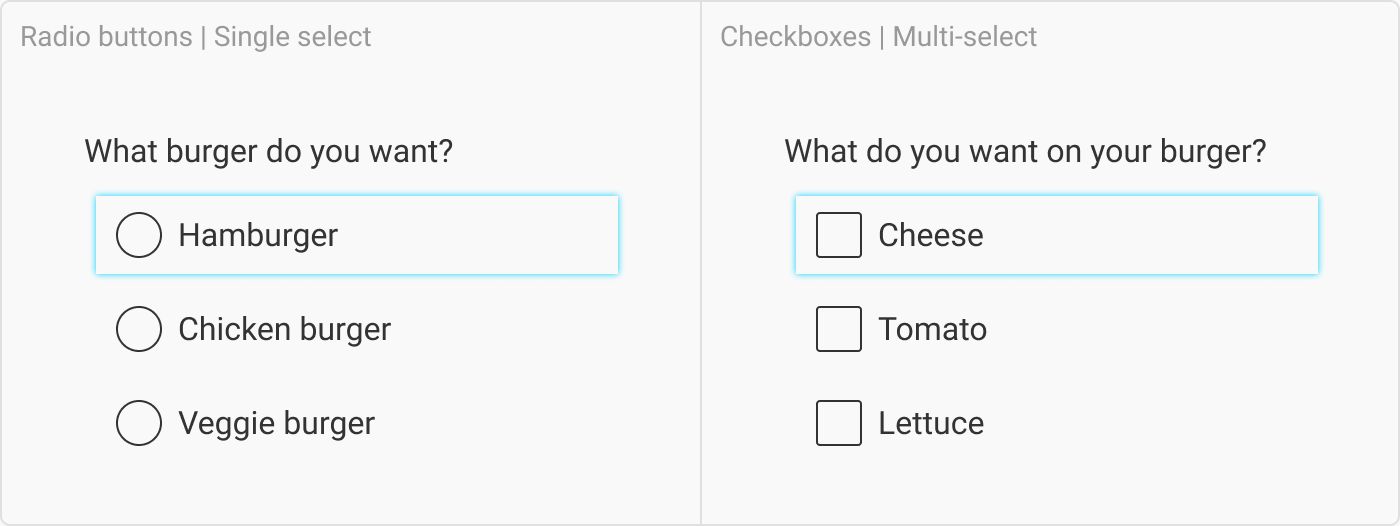 UI cheat sheet: radio buttons, checkboxes, and other selectors | by Tess  Gadd | UX Collective