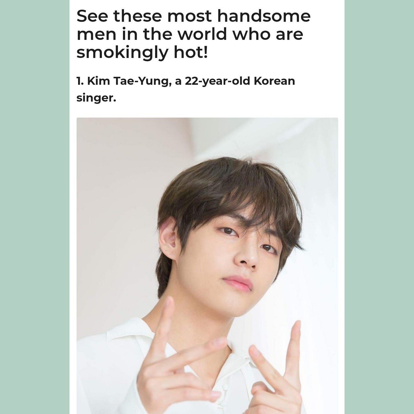 BTS's Member Kim Taehyung , alongside being the Most Popular Member of BTS  , is now The Most Handsome Man in The World 2020 | by Stessa Jones | Medium